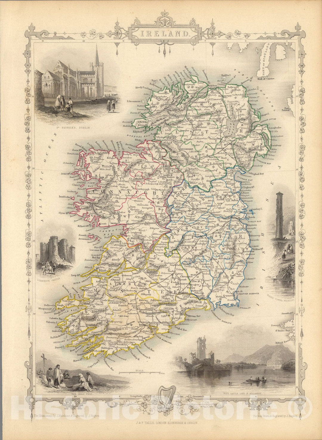 Historic Map : Ireland., 1851, Vintage Wall Art