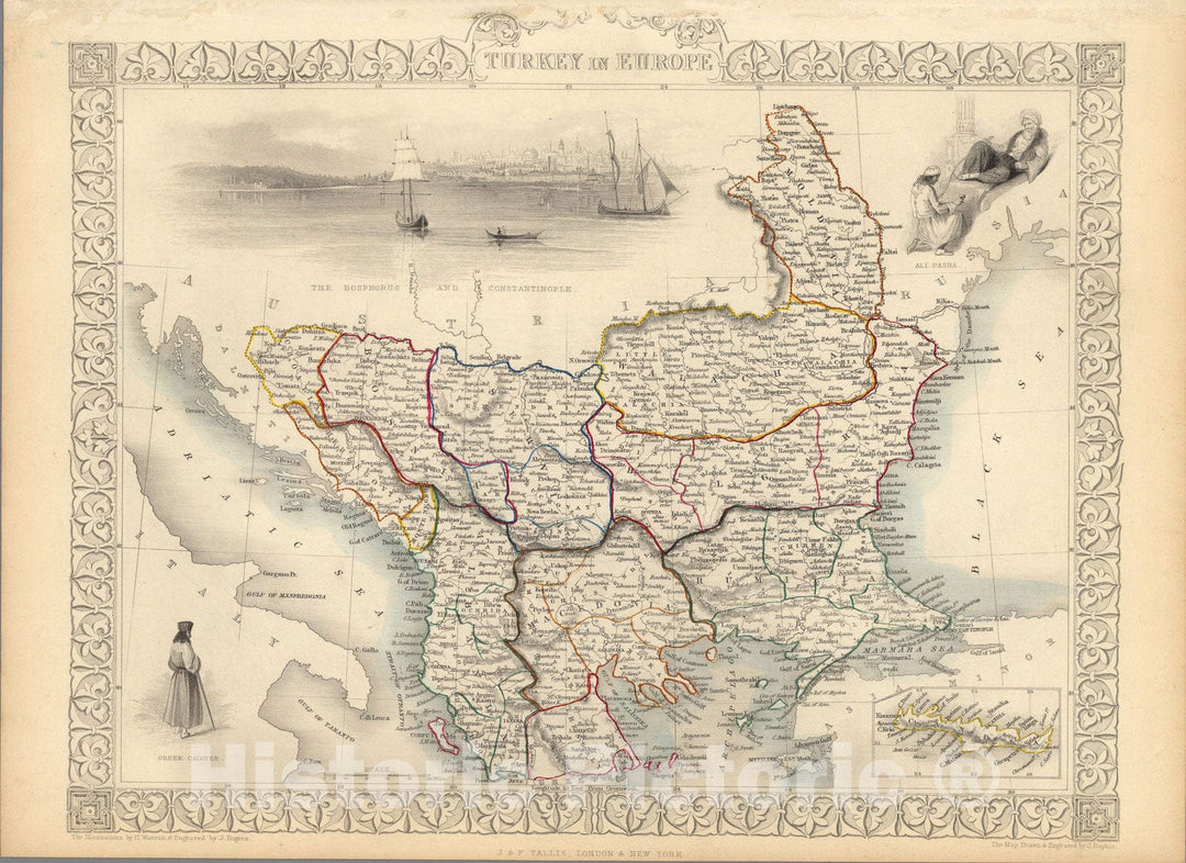 Historic Map : Turkey In Europe., 1851, Vintage Wall Art