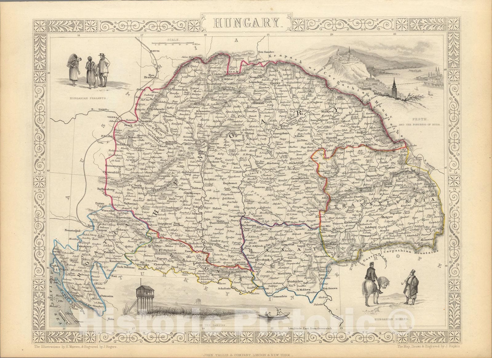 Historic Map : Hungary., 1851, Vintage Wall Art