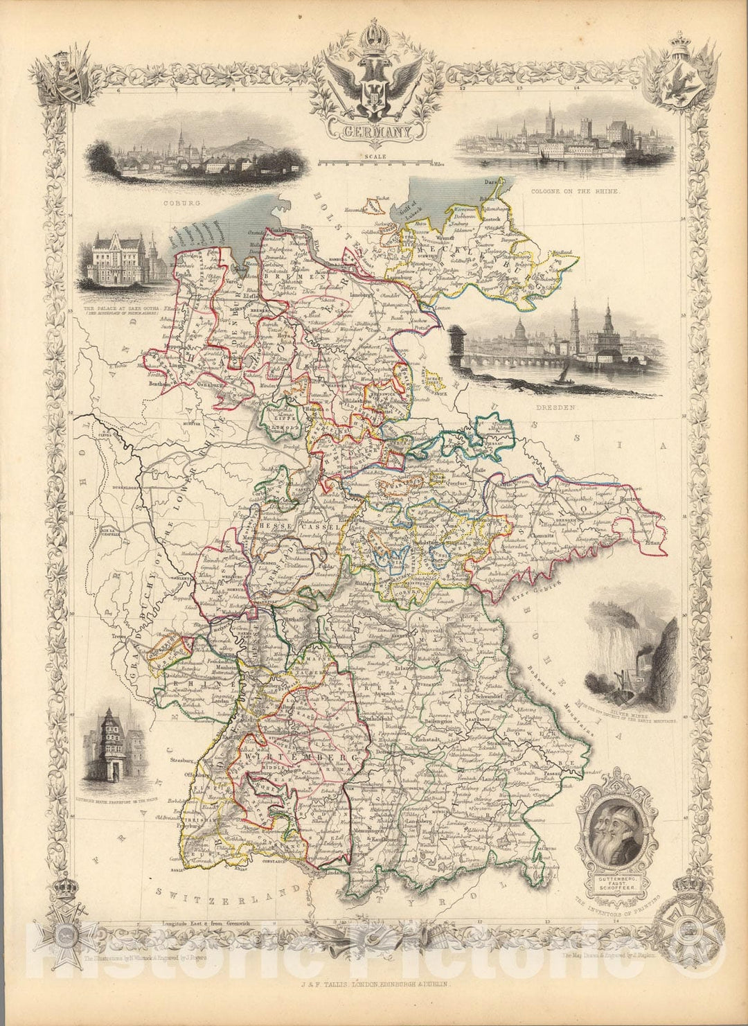 Historic Map : Germany., 1851, Vintage Wall Art