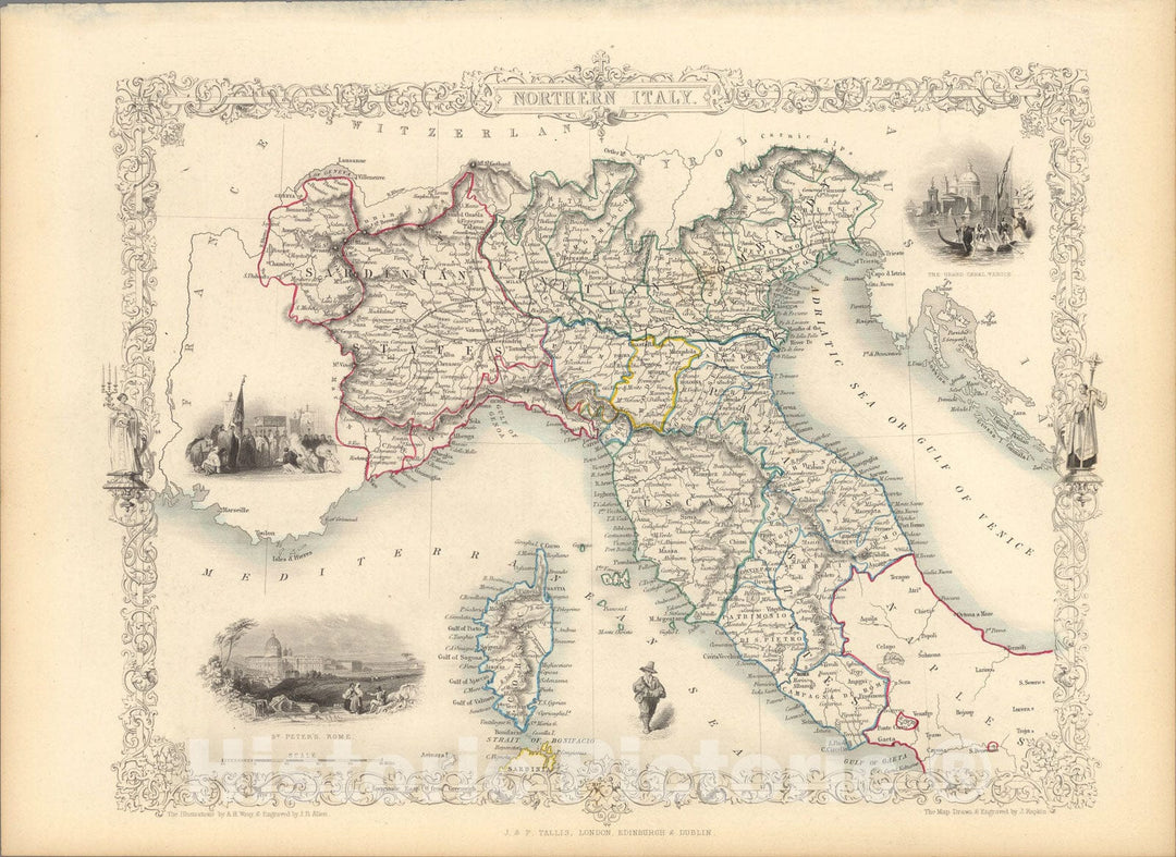 Historic Map : Northern Italy., 1851, Vintage Wall Art