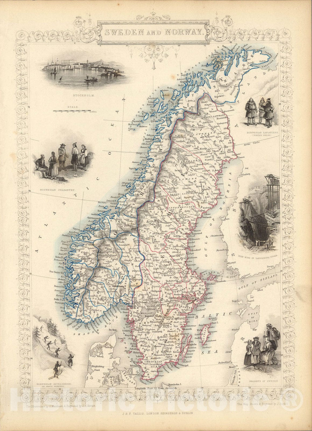 Historic Map : Sweden and Norway., 1851, Vintage Wall Art