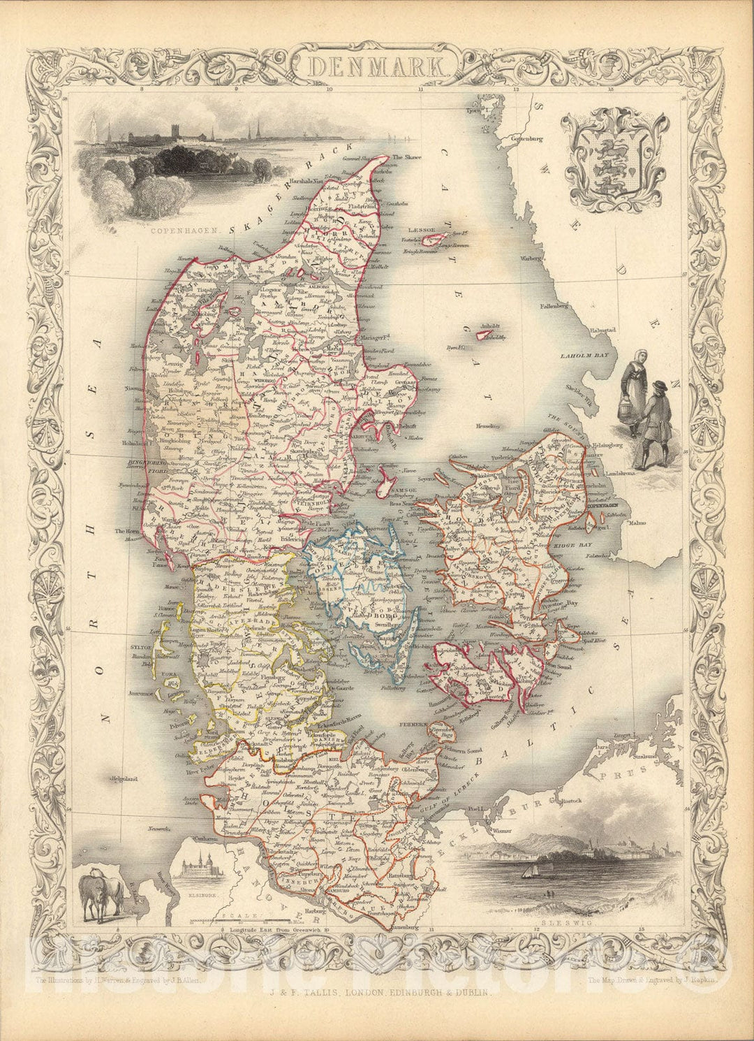 Historic Map : Denmark., 1851, Vintage Wall Art