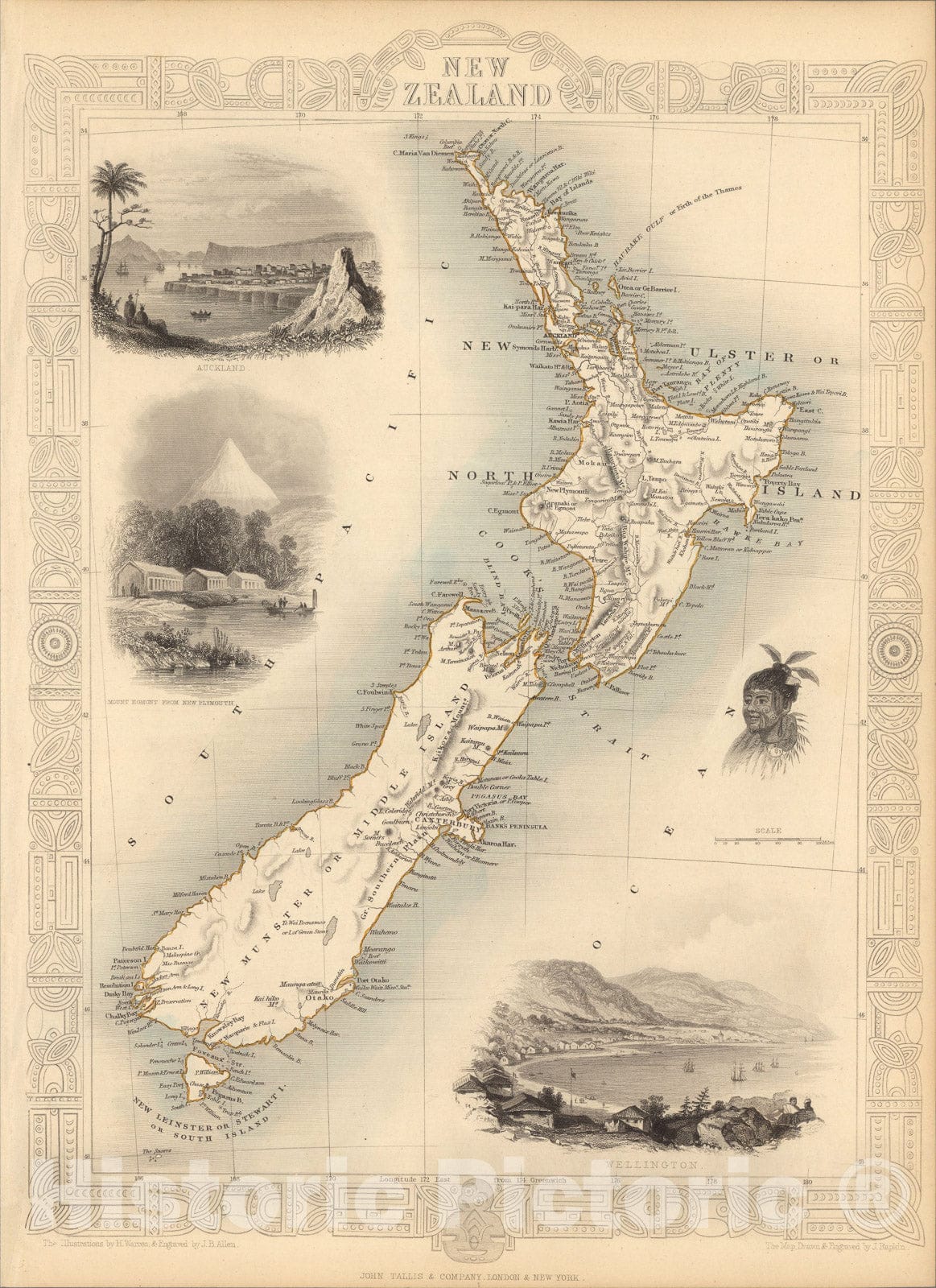 Historic Map : New Zealand., 1851, Vintage Wall Art