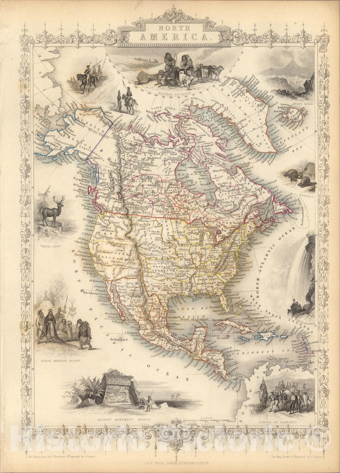 Historic Map : North America., 1851, Vintage Wall Art