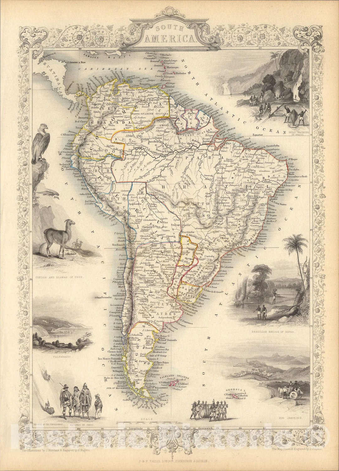 Historic Map : South America., 1851, Vintage Wall Art