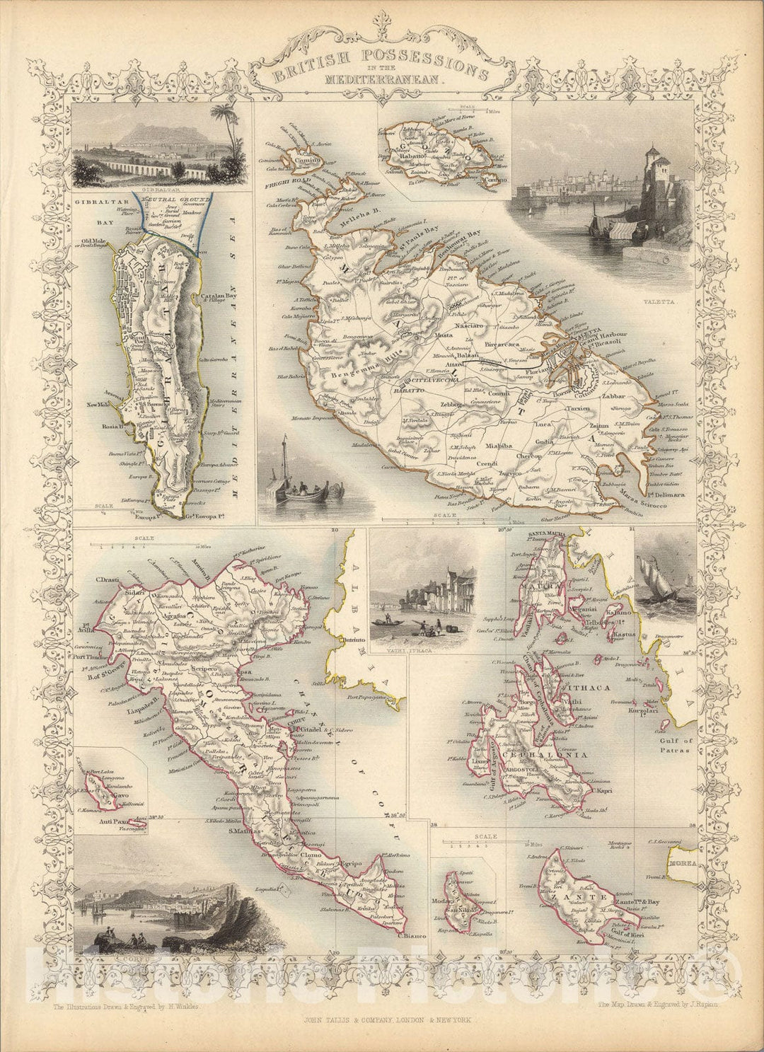 Historic Map : British Possessions In The Mediterranean., 1851, Vintage Wall Art