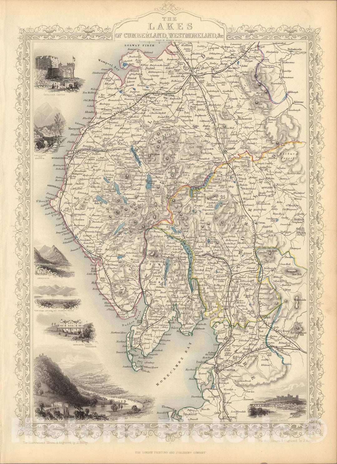 Historic Map : The Lakes of the Cumberland, Westmoreland, etc., 1851, Vintage Wall Art