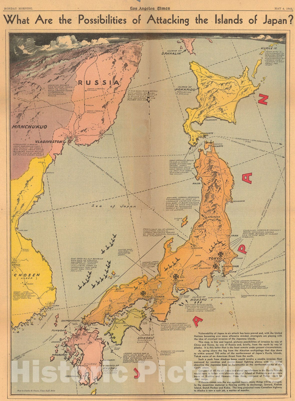 Historic Map : What are the possibilities of attacking the Islands of Japan, 1942, Vintage Wall Art