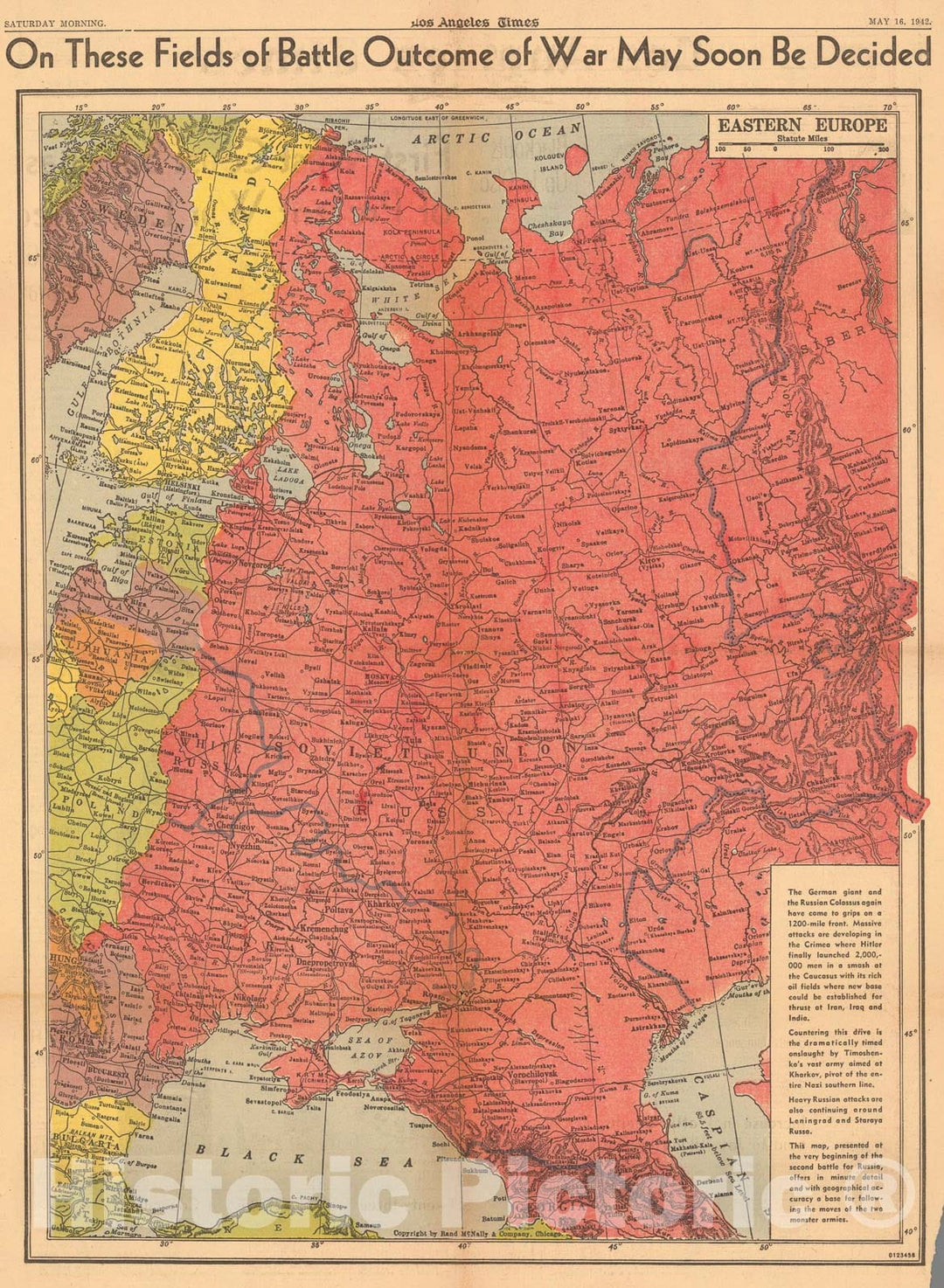 Historic Map : On these fields of battle outcome of war may soon be decided. Eastern Europe, 1942, Vintage Wall Art