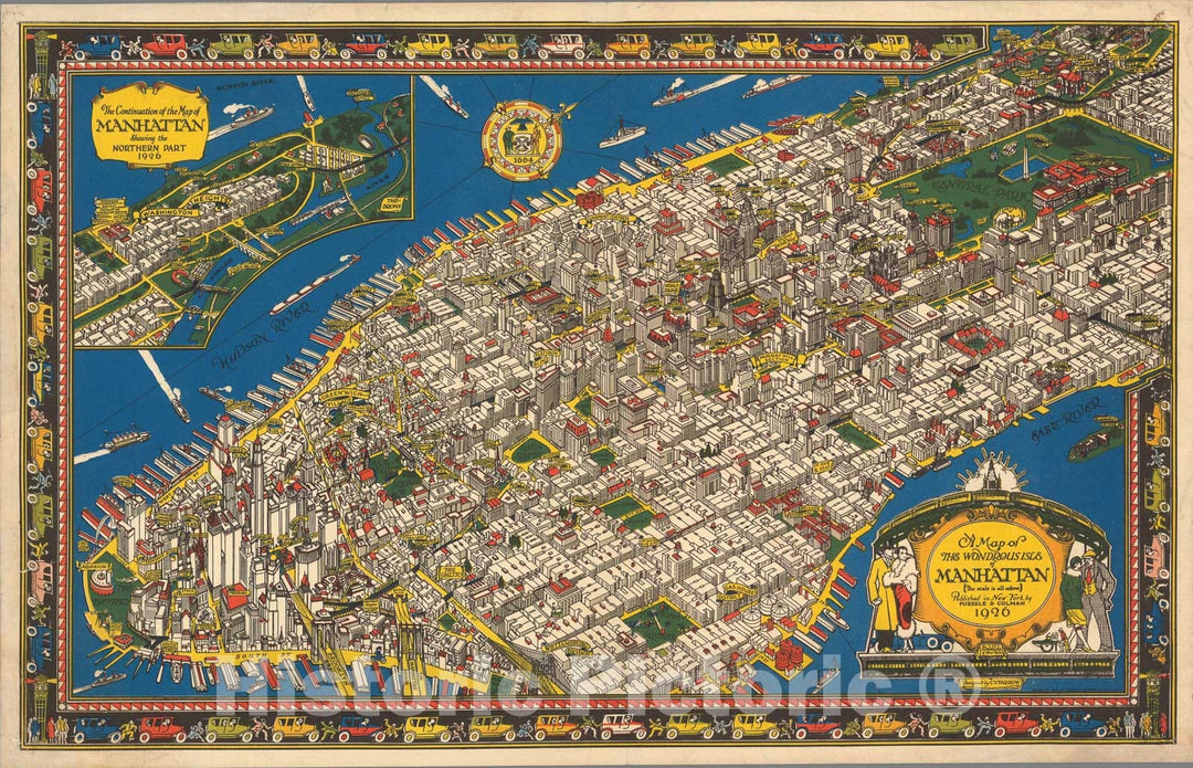 Historic Map : A map of the wondrous isle of Manhattan, 1926, Vintage Wall Art