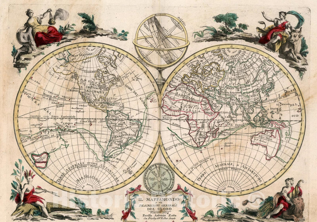 Historic Map : Il Mappamondo o sia Descrizione Generale Del Globo, 1774, Vintage Wall Art