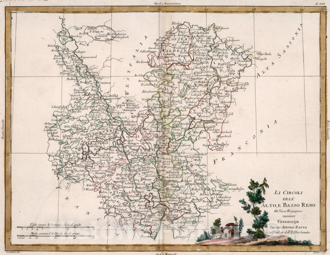 Historic Map : Li Circoli dell Alto, e Basso Reno, 1780, Vintage Wall Art