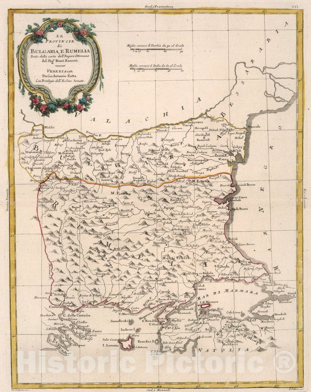 Historic Map : Le Provincie di Bulgaria e Rumelia, 1781, Vintage Wall Art