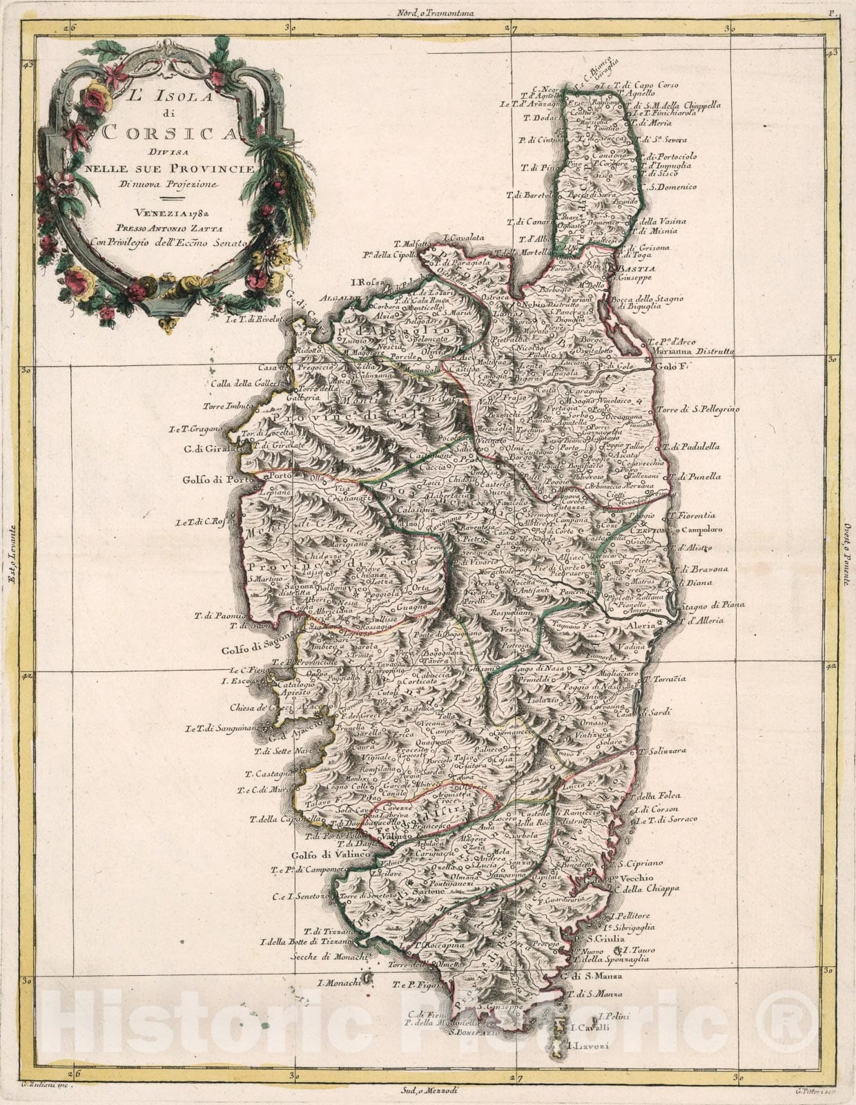 Historic Map : LIsola di Corsica, 1782, Vintage Wall Art