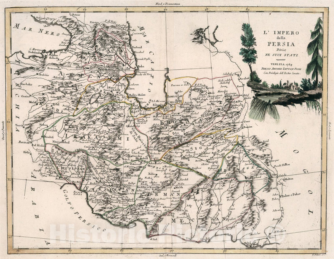 Historic Map : LImpero della Persia, 1784, Vintage Wall Art