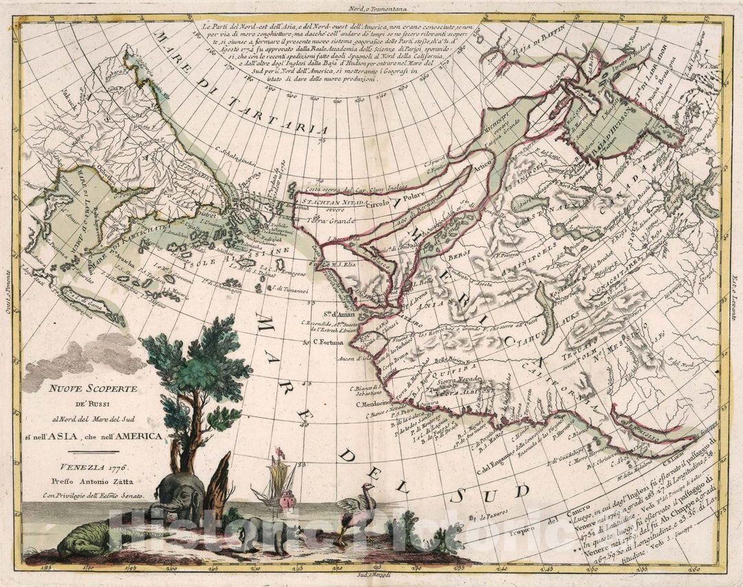 Historic Map : Nuove Scoperte de Russi al nord del Mare del Sud si nell Asia, 1776, Vintage Wall Art