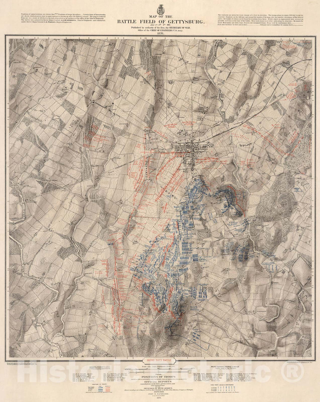 Historic Map : Second days battle. Gettysburg, July 2nd, 1963., 1876, Vintage Wall Art