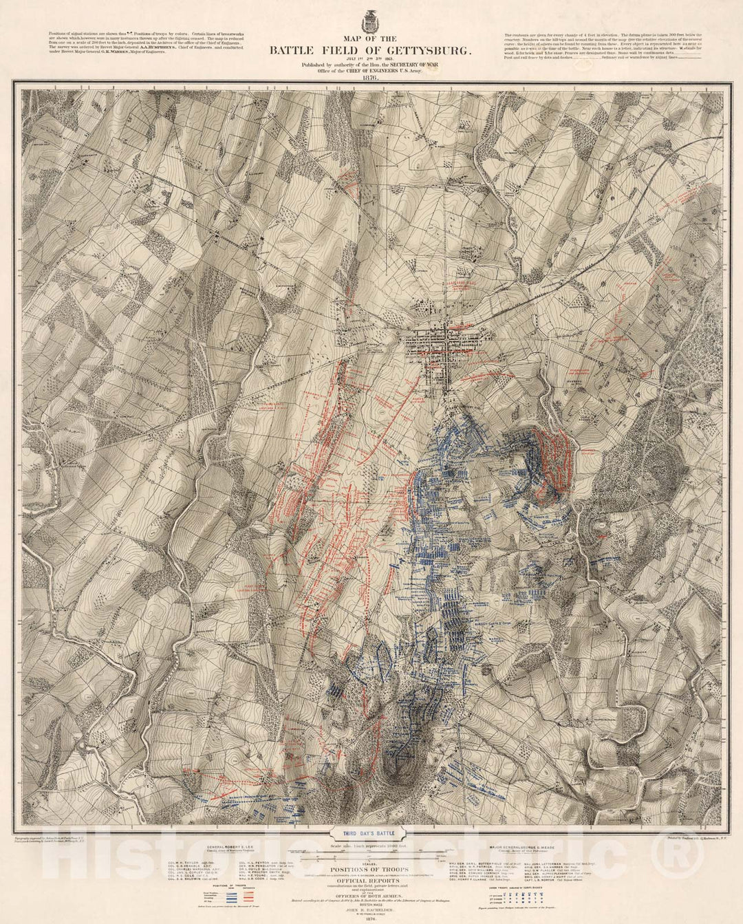 Historic Map : Third days battle. Gettysburg, July 3rd, 1963., 1876, Vintage Wall Art