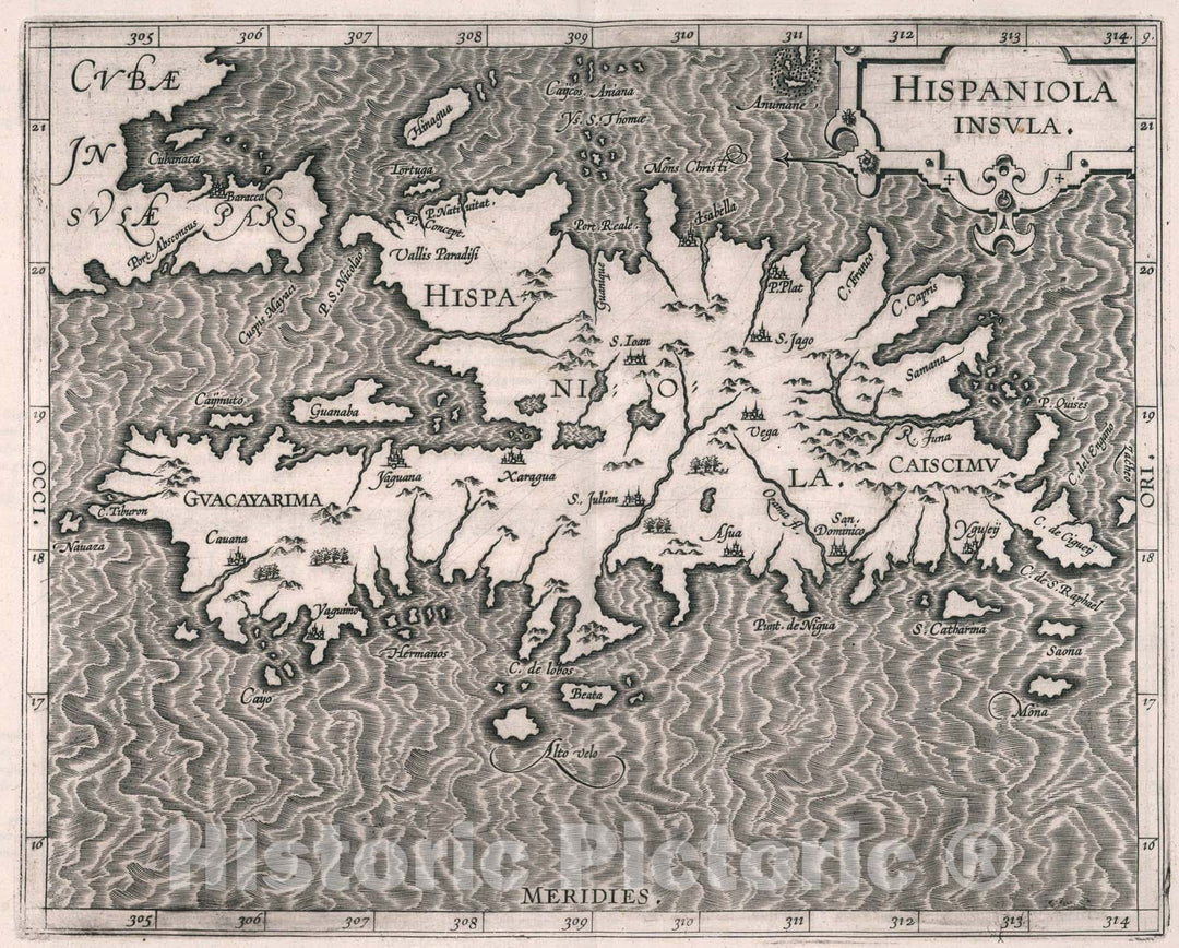 Historic Map : Hispaniola Insula, 1597, Vintage Wall Art