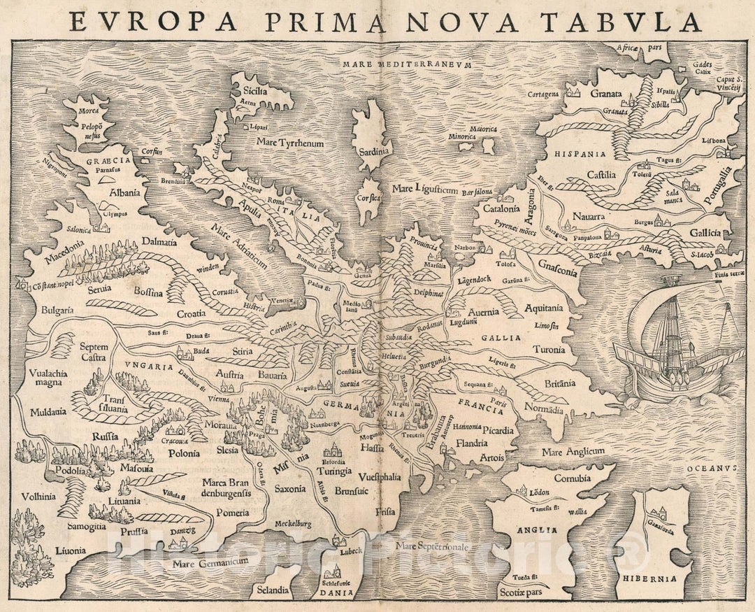 Historic Map : Europe prima nova tabula, 1540, Vintage Wall Art