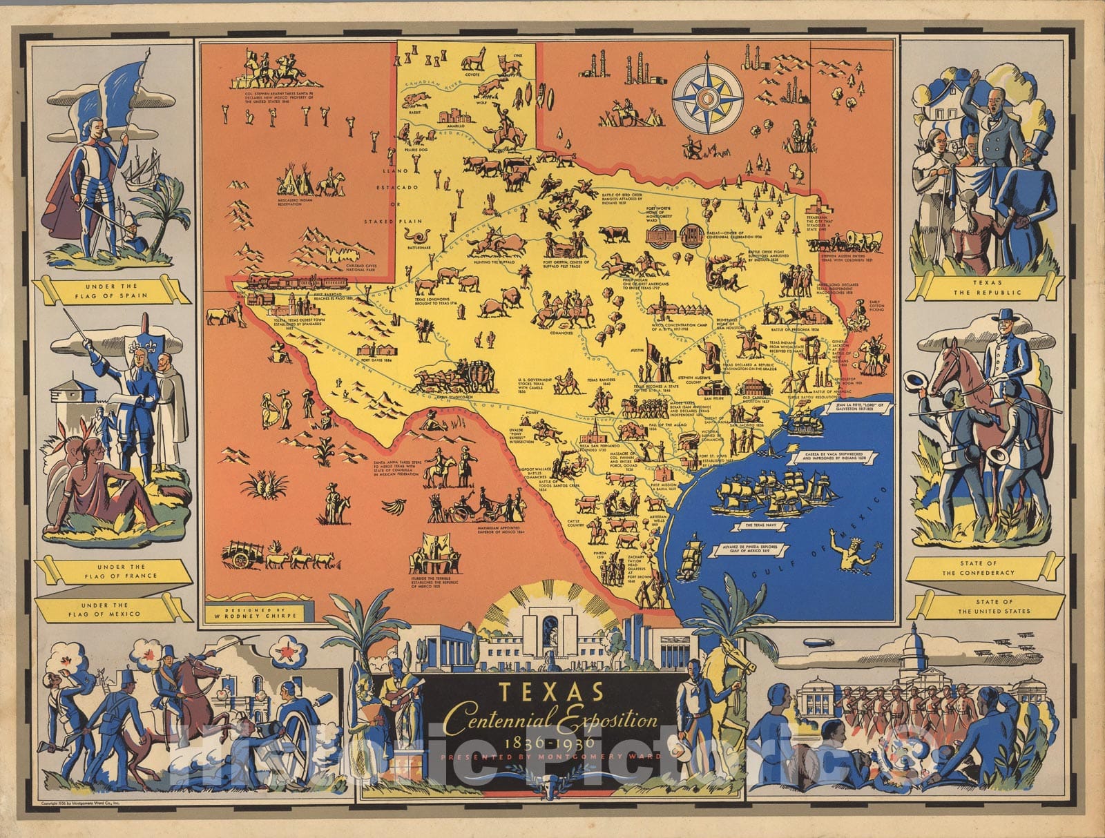 Historic Map : Texas Centennial Exposition 1830-1936, 1936, Vintage Wall Art