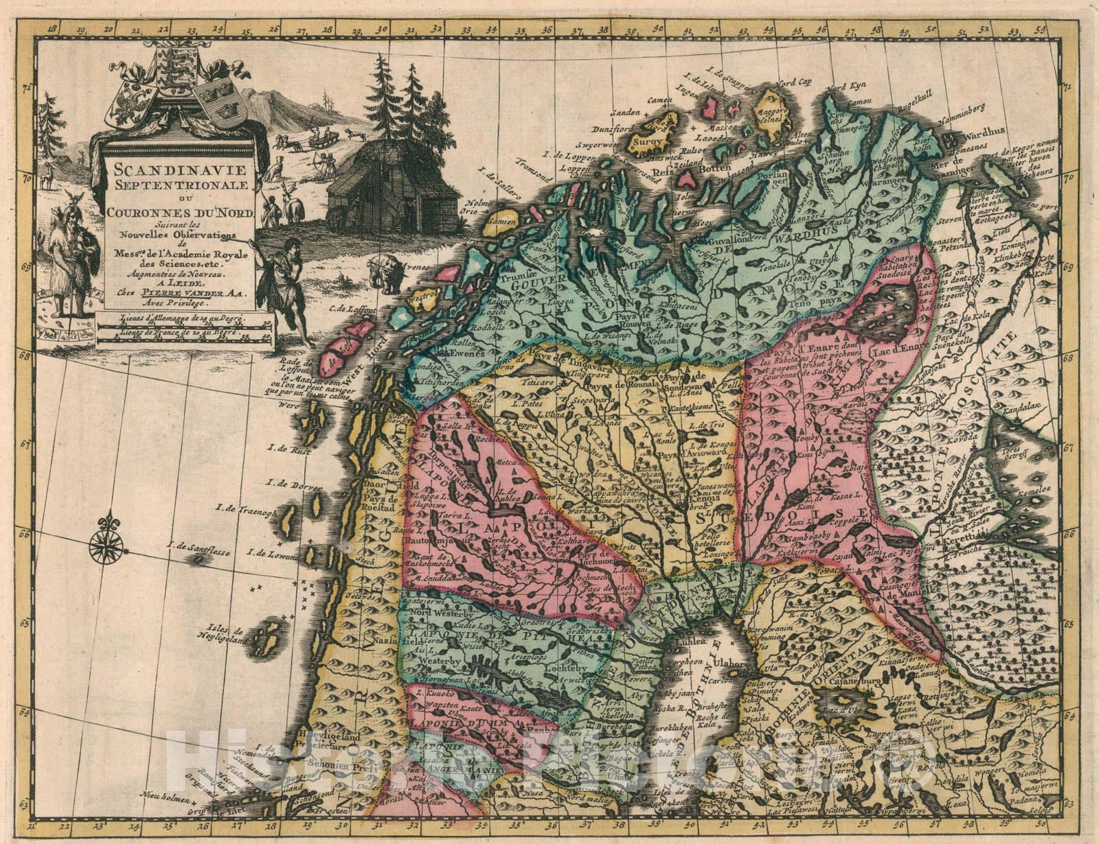 Historic Map - Scandinavie Septentrionale ou Couronnes Du Nord Suivant les Nouvelles Observations/Vander Aa's Map of the northern part of Scandinavia, 1700 - Vintage Wall Art