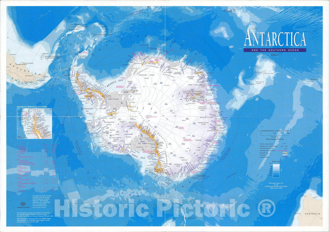 Historic Map : Antarctica and the southern ocean. Edition 9, 2011, Vintage Wall Art