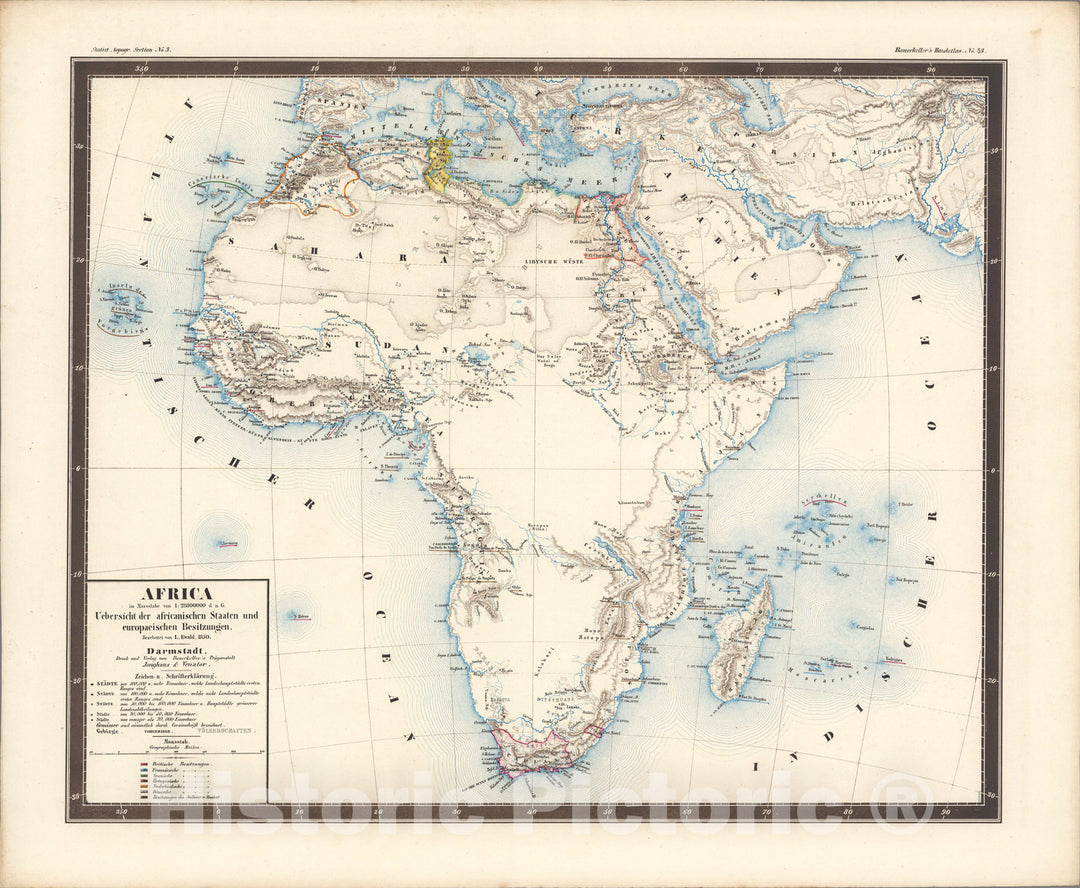 Historic Map : No. 43. Africa ... Uebersicht der africanischen Staaten und europaeischen Besitzungen., 1850, Vintage Wall Art