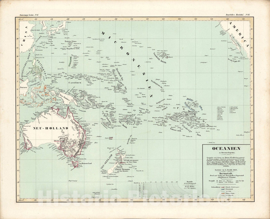 Historic Map : No. 46. Oceanien in Mercator's Projection., 1849, Vintage Wall Art