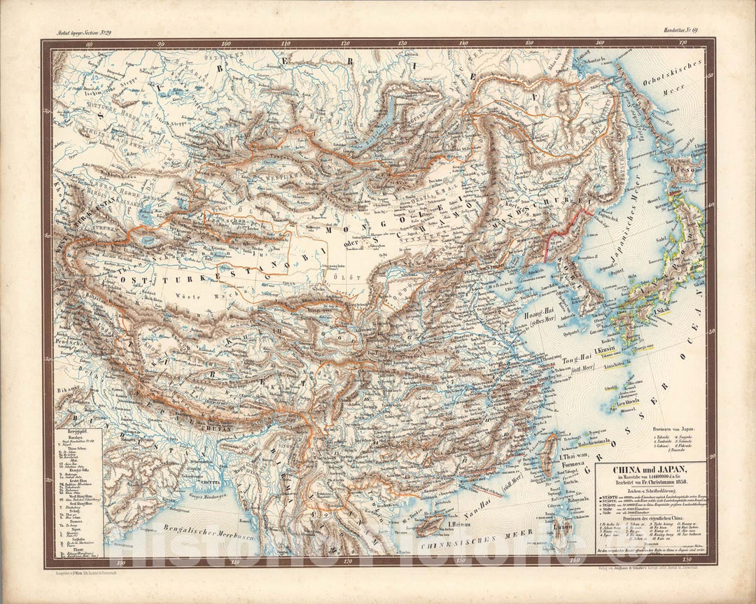 Historic Map : No. 69. China und Japan., 1858, Vintage Wall Art