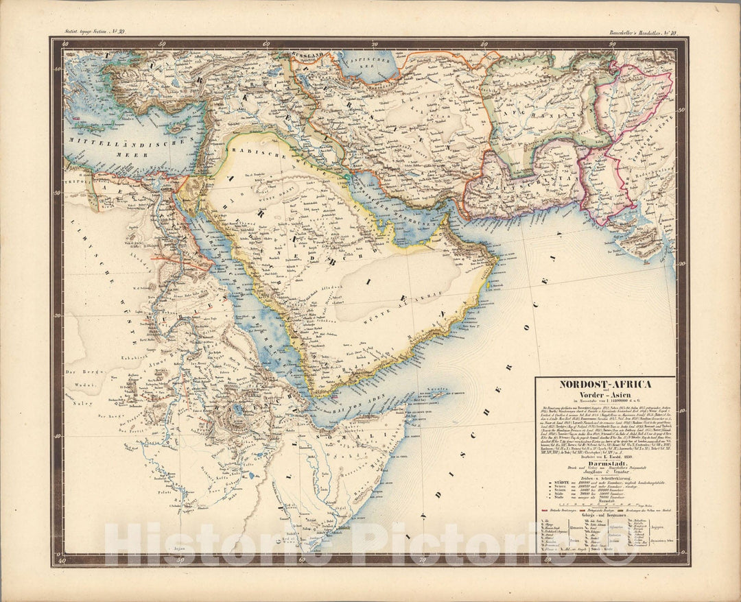 Historic Map : No. 70. Nordost - Africa und Vorder - Asien., 1850, Vintage Wall Art