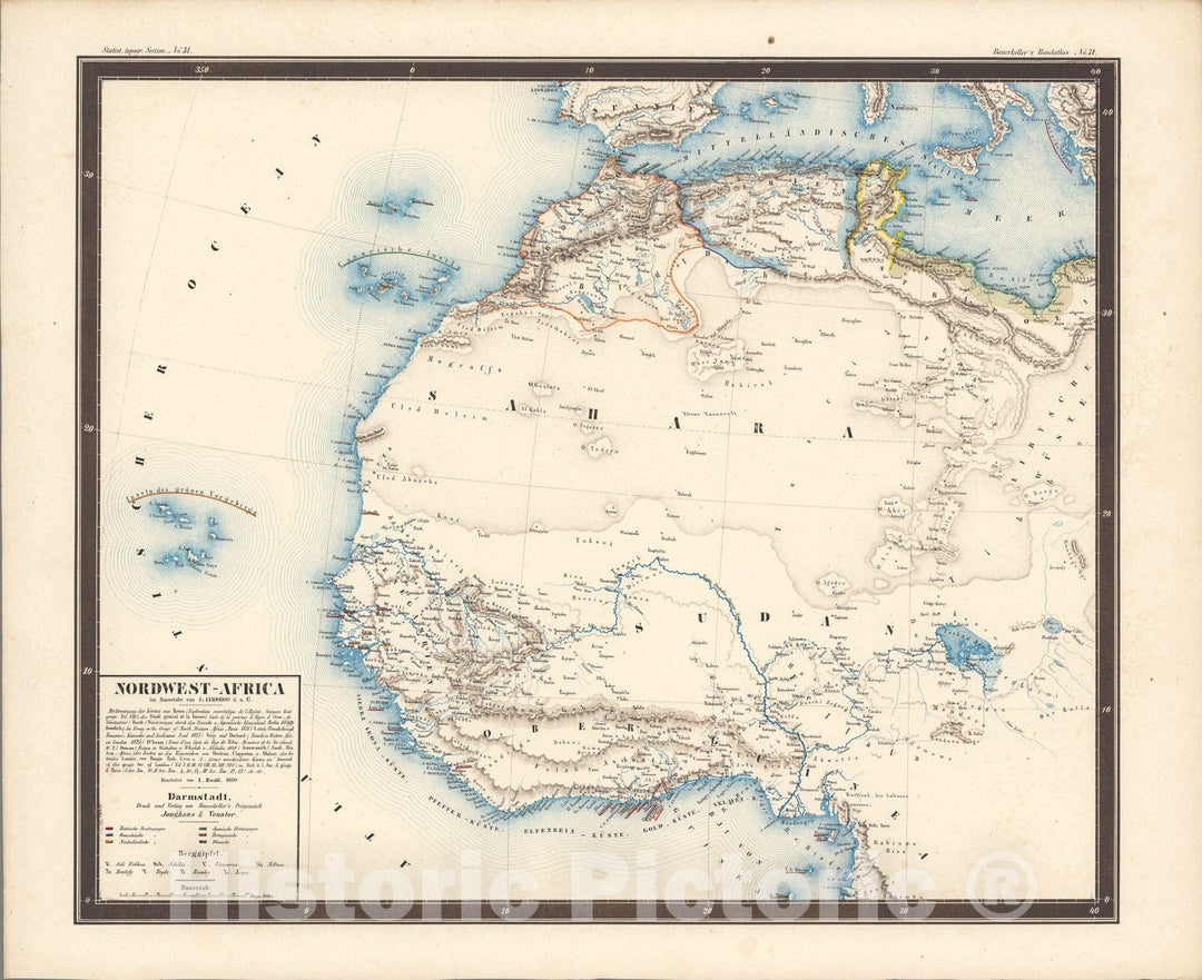 Historic Map : No. 71. Nordwest - Africa., 1850, Vintage Wall Art