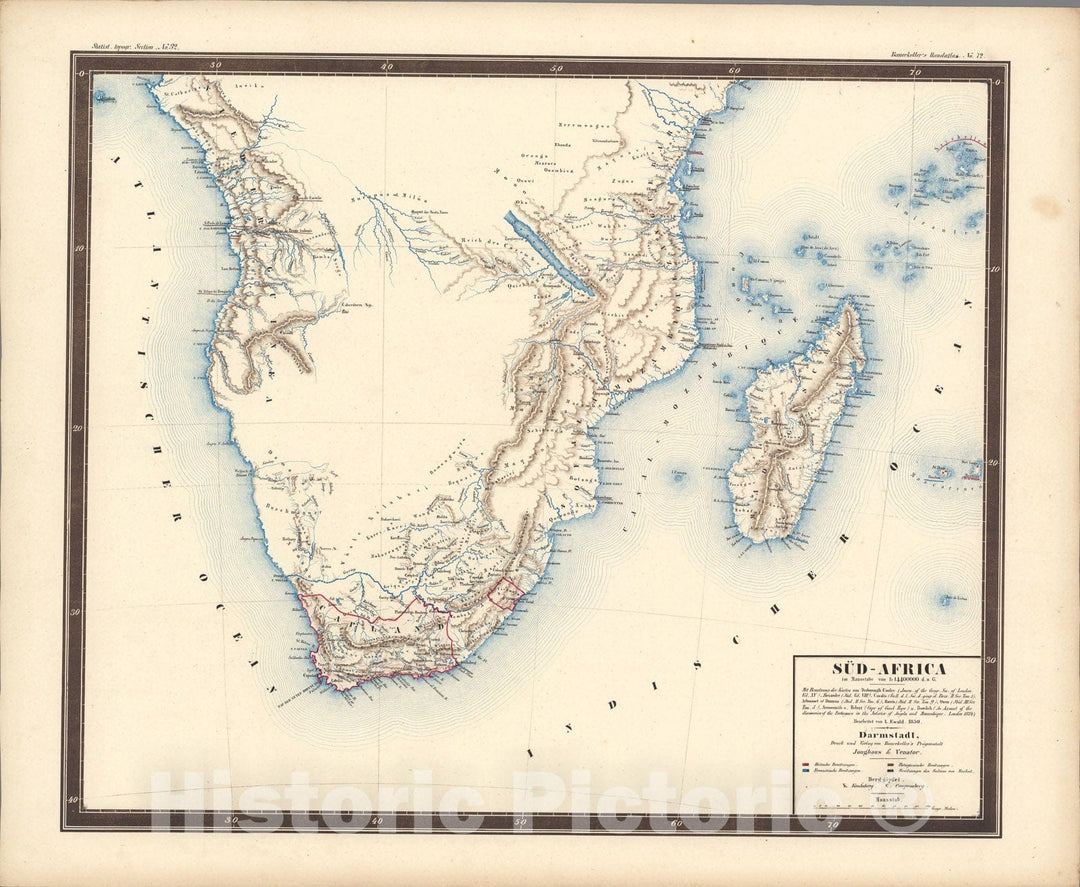 Historic Map : No. 72. Sued - Africa., 1850, Vintage Wall Art