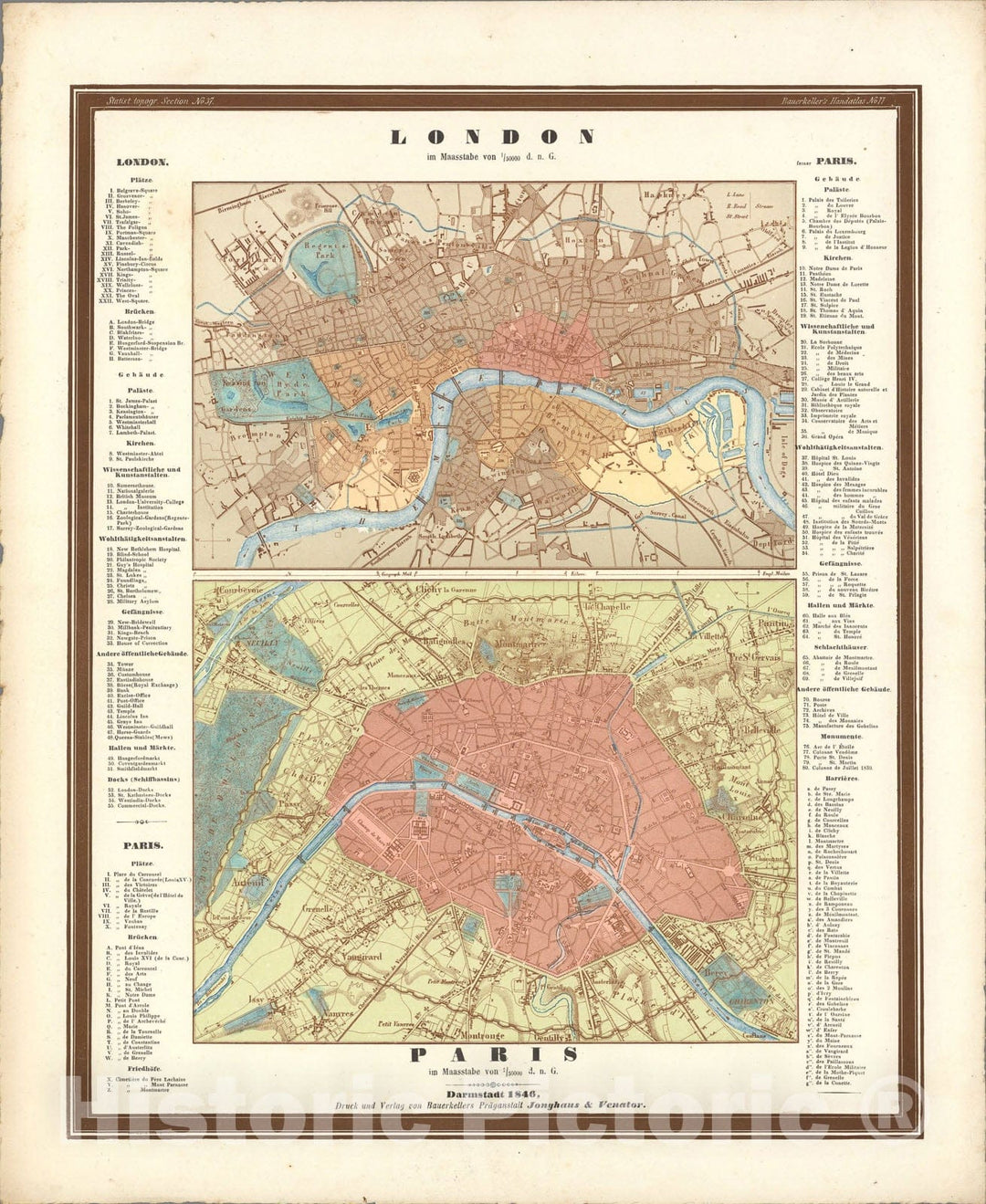 Historic Map : No. 77. London. Paris., 1846, Vintage Wall Art