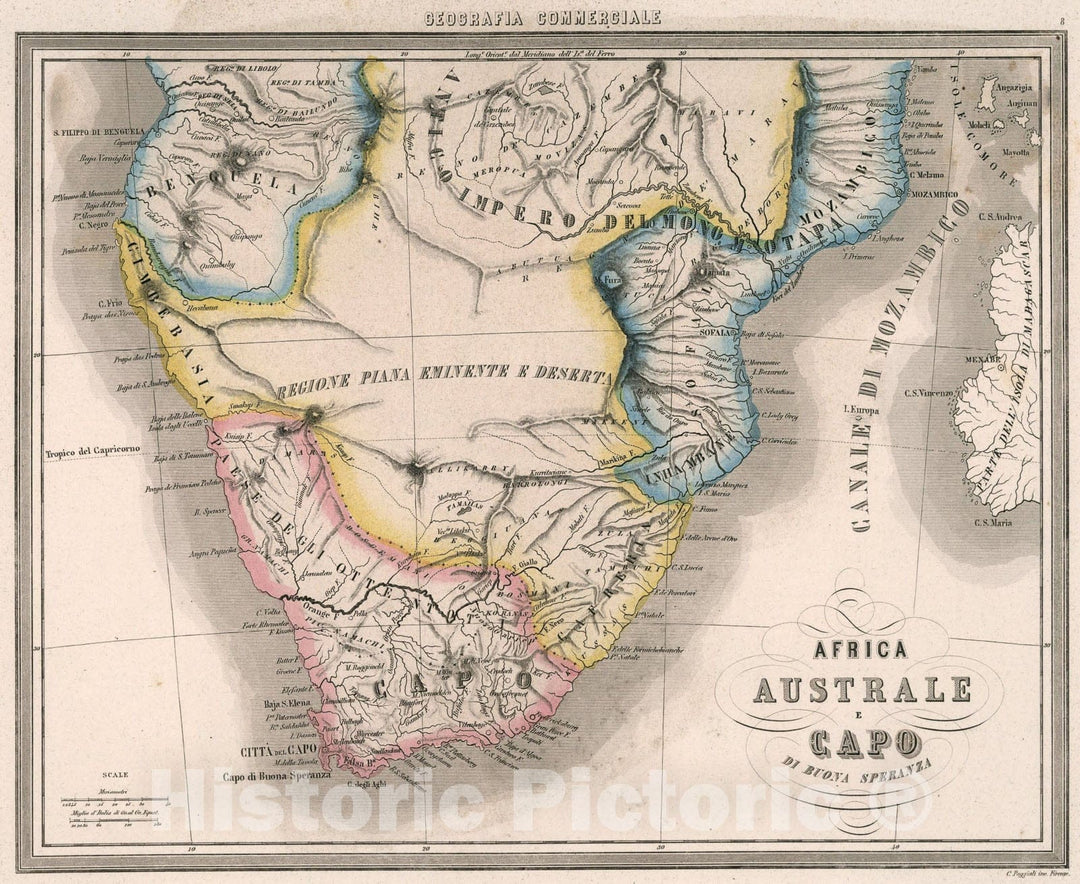 Historic Map : 8. Africa Austale e Capo di Buona Speranza., 1858, Vintage Wall Art