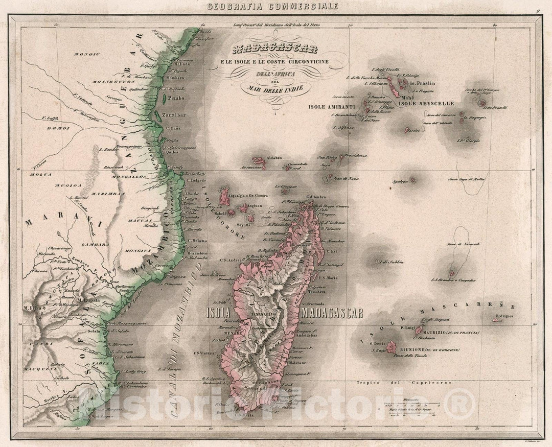 Historic Map : 9. Madagascar, e le Isole e Le Coste Circonvicine dellAfrica nel Mar delle Indie., 1858, Vintage Wall Art