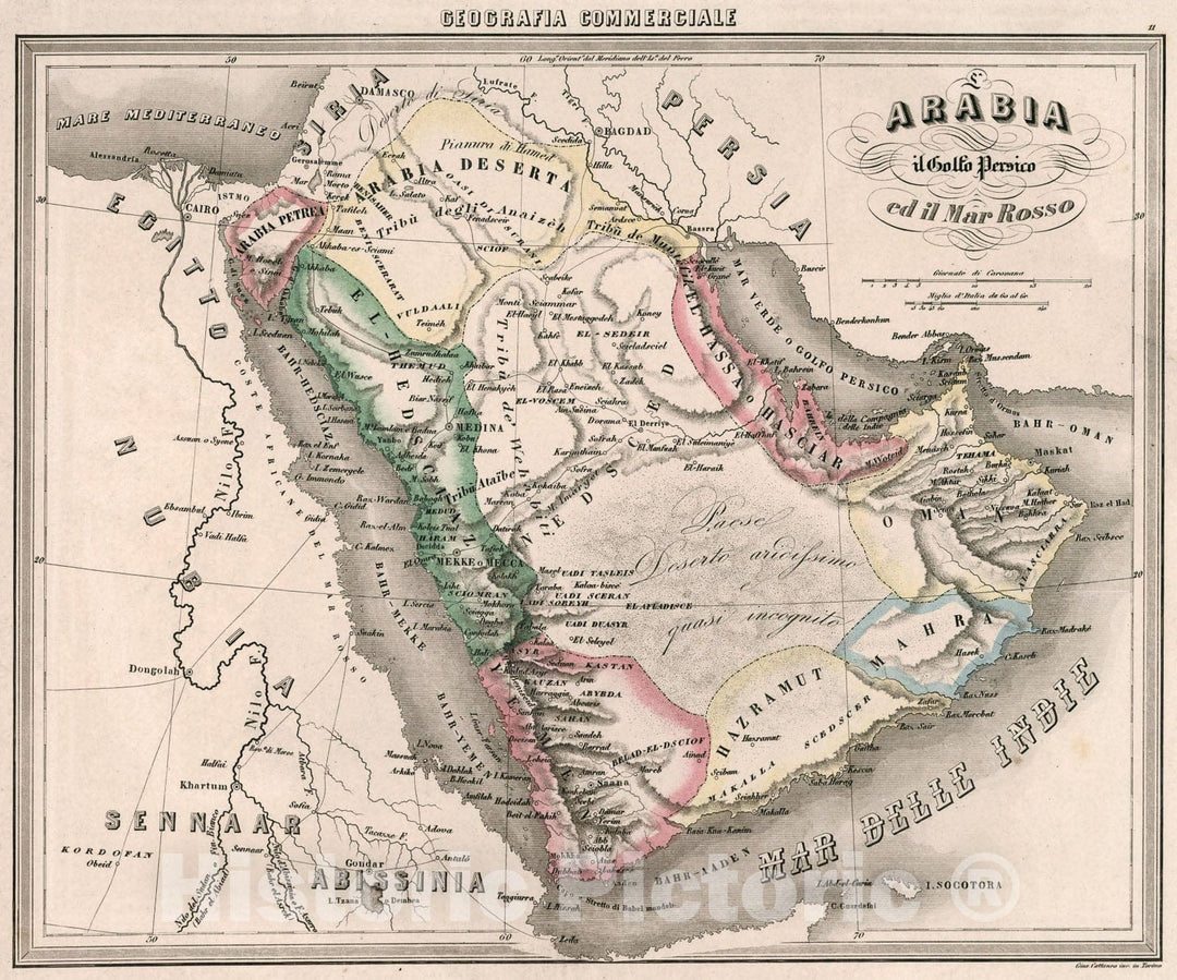 Historic Map : 11. Arabia il Golfo Persico ed il Mar Rosso., 1858, Vintage Wall Art