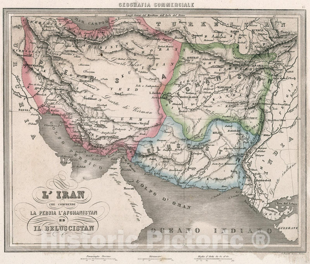 Historic Map : 13. lIran che comprende la Persia lAfghanistan ed il Beluscistan., 1858, Vintage Wall Art