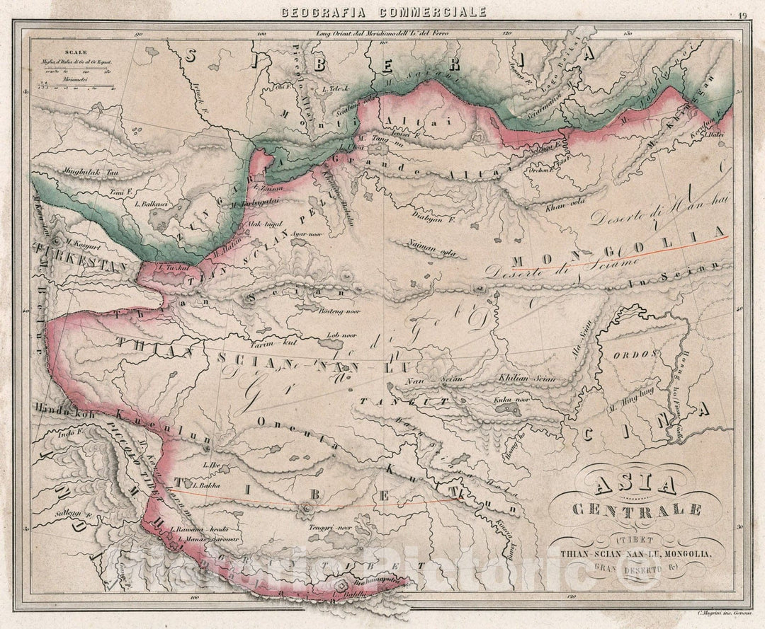 Historic Map : 19. Asia Centrale. (Tibet, Thian-Scian-Nan-Lu, Mongolia, Gran Deserto &c.), 1858, Vintage Wall Art