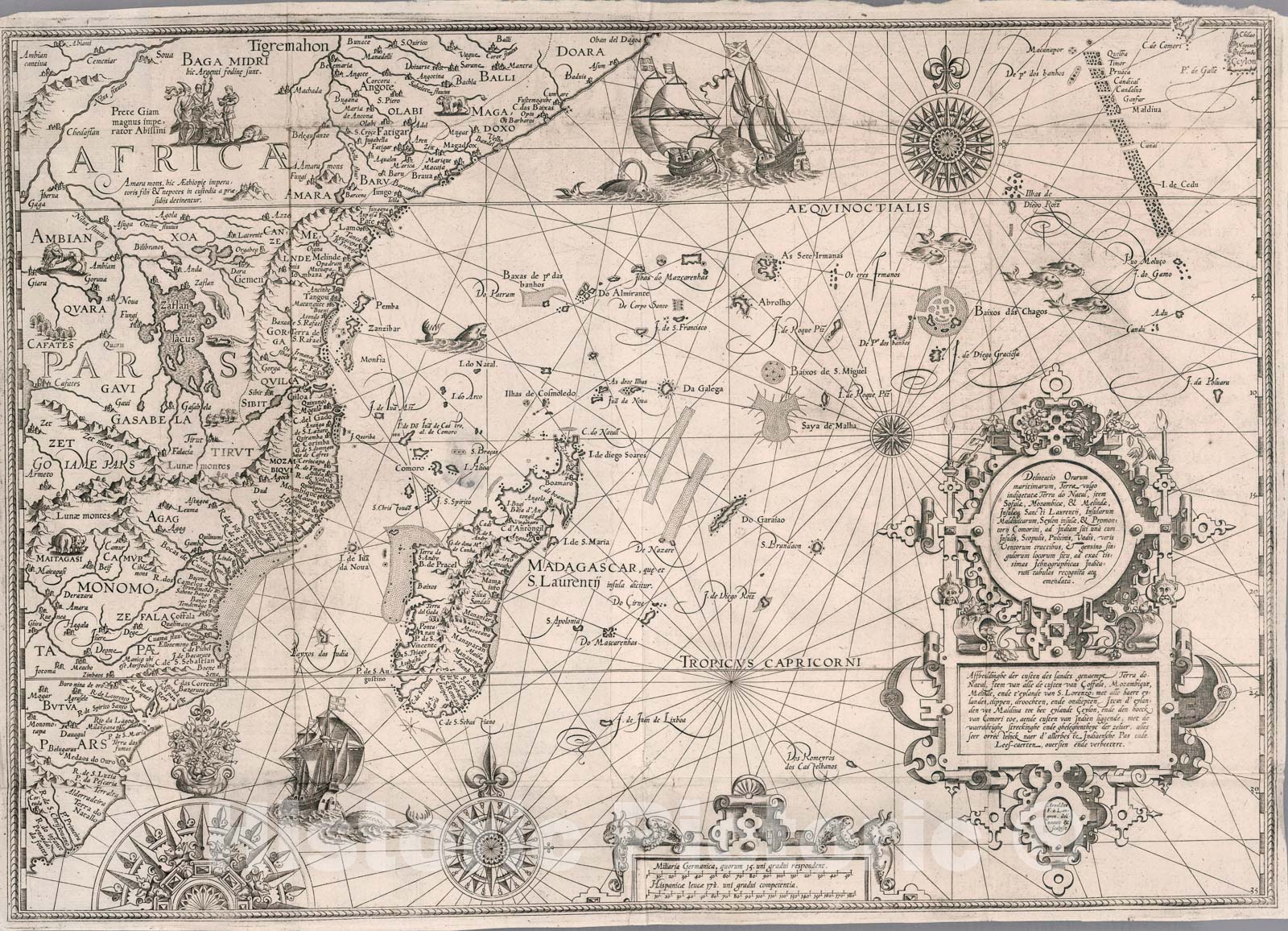 Historic Map : Indian Ocean. Delineatio Orarum maritimarum, Terra vulgo indigetata Terra do Naral, item Sofale, Mozambicae ...., 1595, Vintage Wall Art