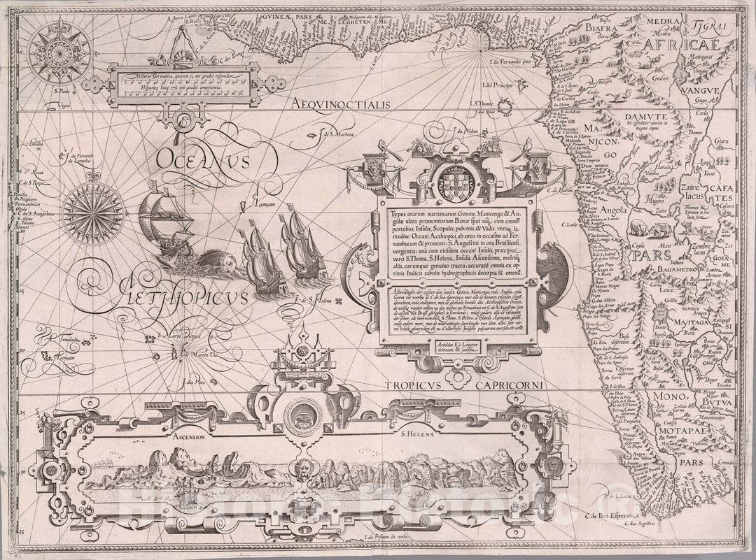 Historic Map : Western Africa. Typus orarum maritimarum Guineae, Manicongo & Angole ...., 1595, Vintage Wall Art