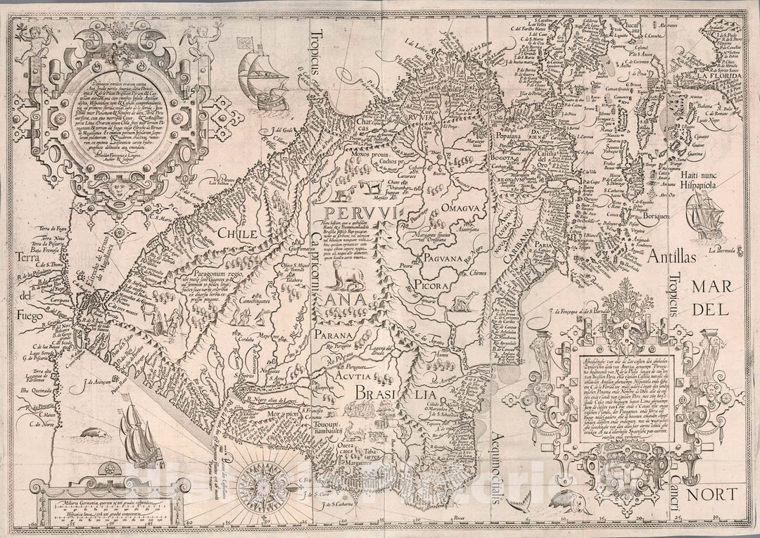 Historic Map : South America and West Indies. Delineatio omnium orarum totius Australis partis Americae ...., 1595, Vintage Wall Art