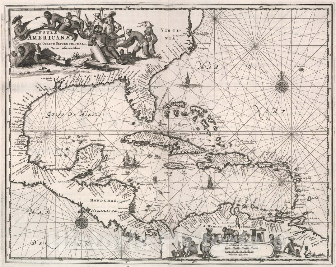 Historic Map : Insulae Americanae in Oceano Septentrionale cum Terris adiacentibus., 1671, Vintage Wall Art