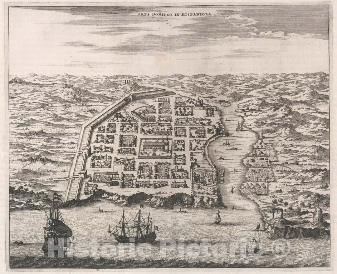 Historic Map : Urbs Domingo in Hispaniola., 1671, Vintage Wall Art