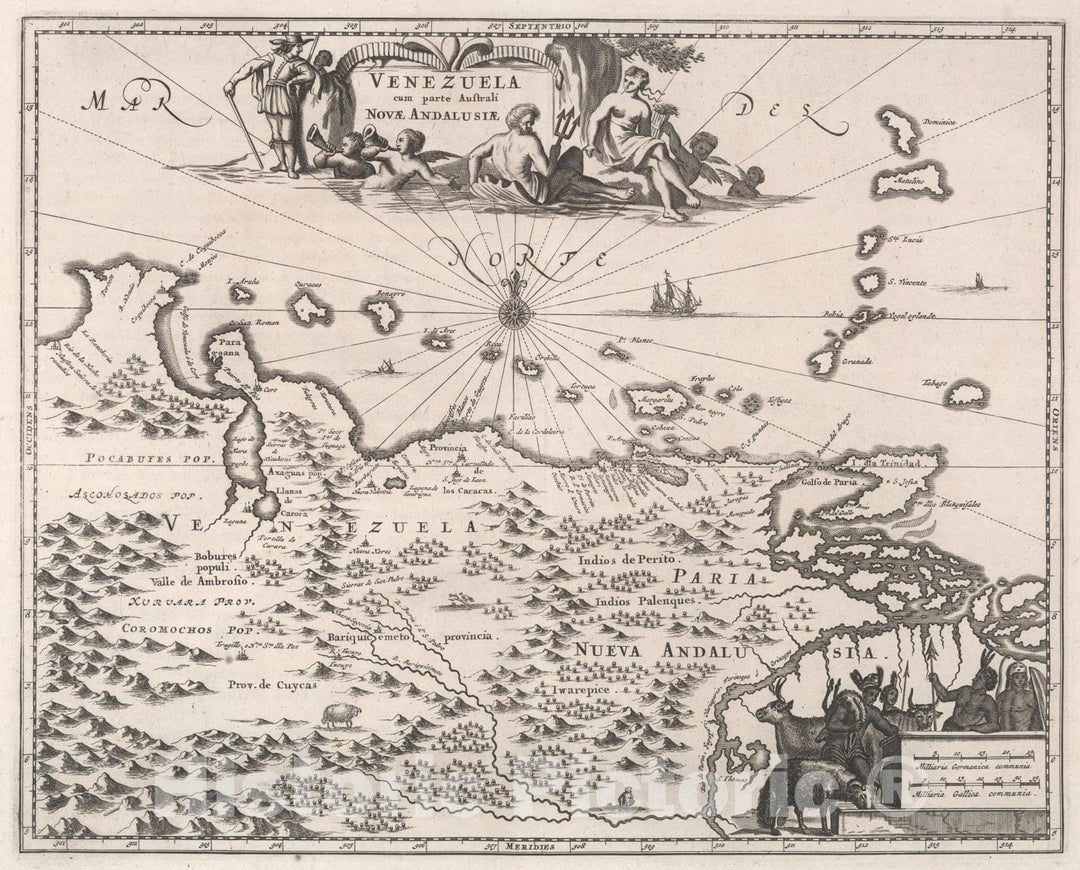 Historic Map : Venezuela cum parte Australi Novae Andalusiae, 1642, Willem Janszoon Blaeu, Vintage Wall Art