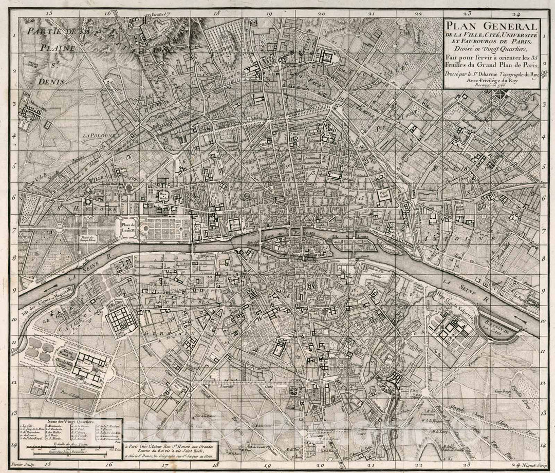 Historic Map : 50. Plan General de la Ville, Cite, Universite et Faubourgs de Paris., 1766, Vintage Wall Art