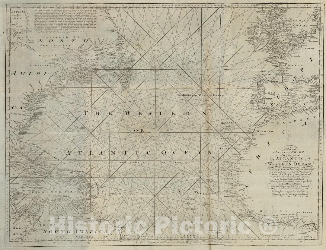 Historic Map : New and Accurate Chart of the vast Atlantic or Western Ocean., 1794, Vintage Wall Art