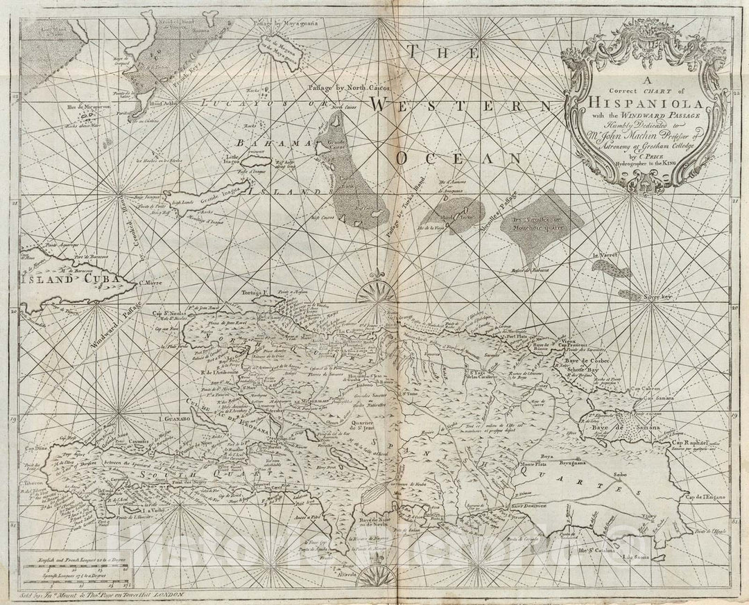 Historic Map : A Correct Chart of Hispaniola with the Windward Passage, 1740, Charles Price, Vintage Wall Art