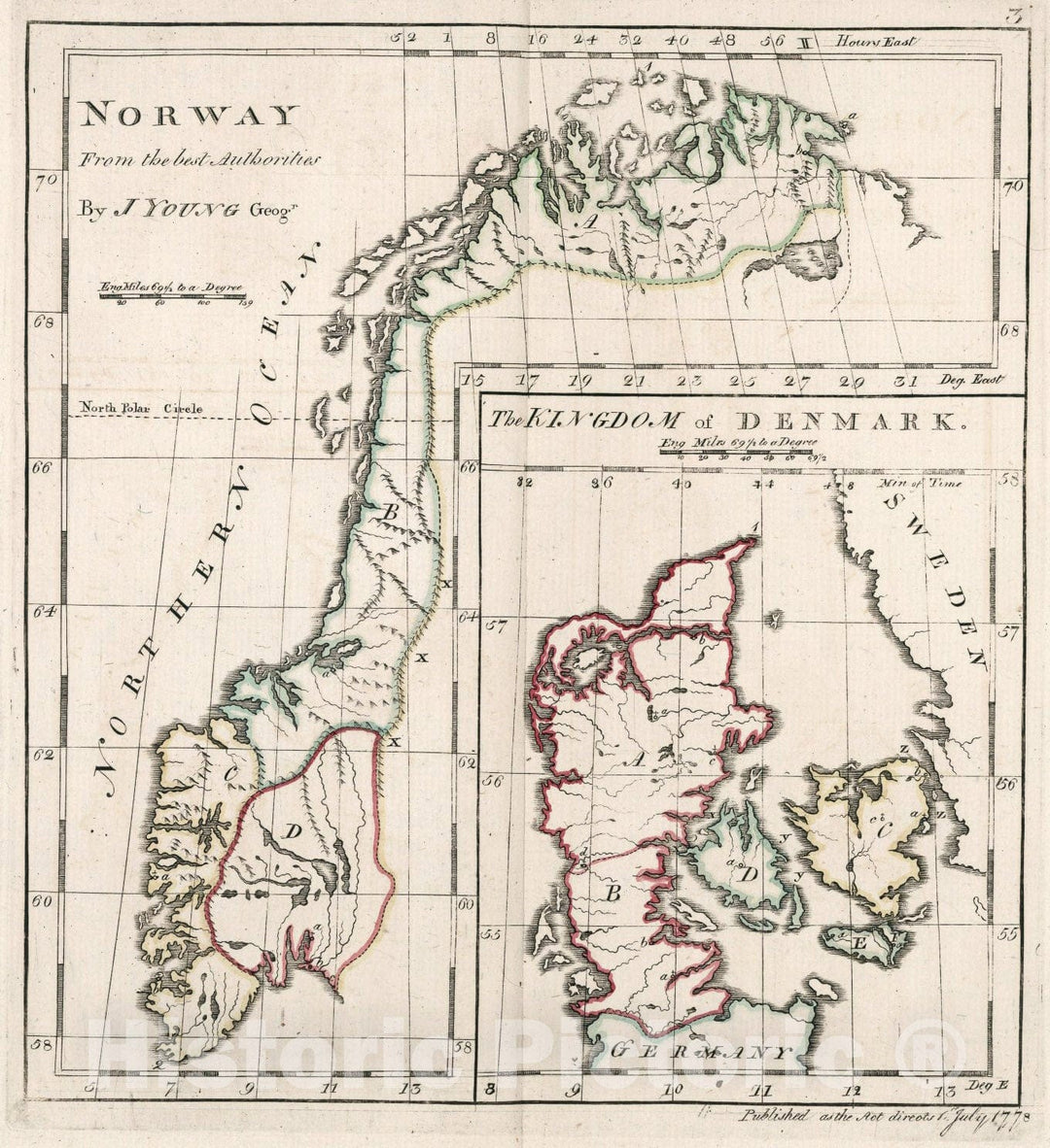 Historic Map : Norway from the best authorities. The kingdom Denmark, 1778, Vintage Wall Art